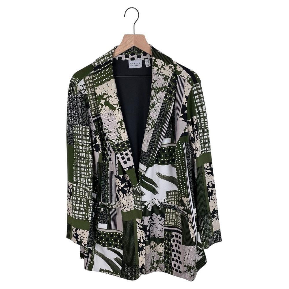 GRAVER Susan Graver Printed LK Fushion Blazer Women's Size 3X Mixed Print Green